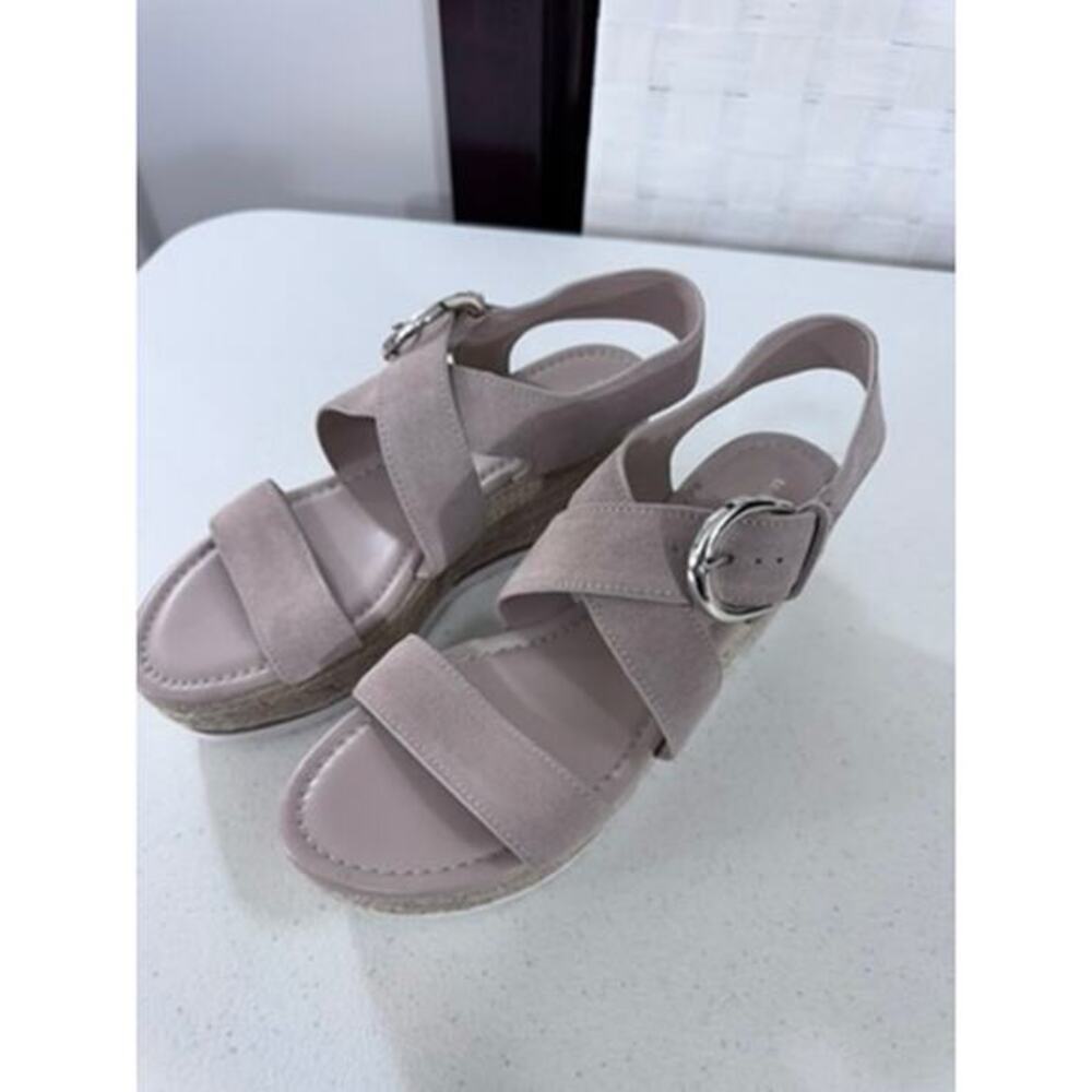 "MARC‎ FISHER" Leather, Strappy, Wedge Sandals, Tweed Wedge, Buckle, Size 8M